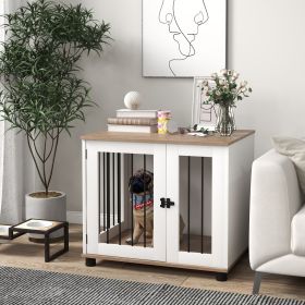 Dog Kennel Furniture Side End Table Indoor with Lockable Door, for Small and Medium Dogs, Walnut Brown
