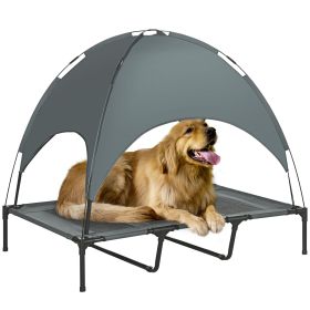 Elevated Dog Bed with Canopy, Portable Raised Dog Cot for XL Sized Dogs, Indoor & Outdoor, 48" x 36" x 43", Grey