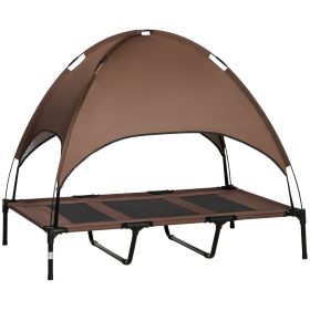 Elevated Dog Bed with Canopy, Portable Raised Dog Cot for XL Sized Dogs, Indoor & Outdoor, 48" x 36" x 43", Coffee