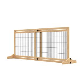 41"-72" Wooden Freestanding Pet Gate with Support Feet, for Small Medium Dogs, Natural