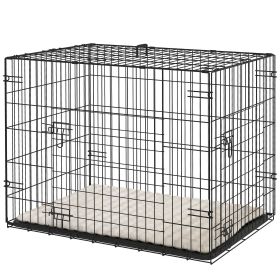 30" Dog Crate with 2 Doors, Folding Metal Dog Cage with Soft Cushion, Removable Tray, Handle, for Small Dogs, Black