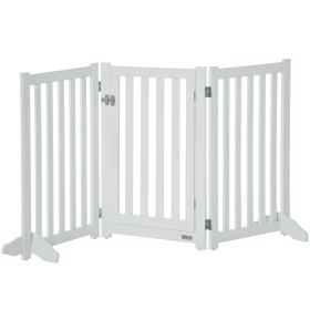 31.5"H Foldable Dog Gate with Door, 3 Panels Freestanding Pet Gate Barriers Indoor with Support Feet, Puppy Fence for Small Medium Dogs, White