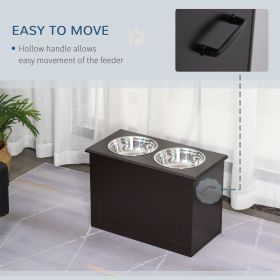 Large elevated dog bowl with 2 stainless steel dog bowls, lifting base, coffee