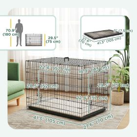 41 inch double door folding metal dog cage with soft cushion, detachable tray, handle
