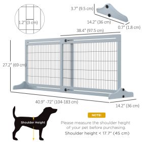 Grey blue wooden independent pet door, 41-72 inches, with supporting feet, suitable for safety barriers for small and medium-sized dogs and pets