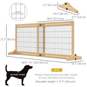 Natural Wooden Freestanding Pet Gate 41-72 Inch with Support Feet for Small to Medium Dogs Pet Safety Barrier