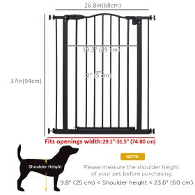 Extra Tall Black Dog Gate with Door Pressure Fit Auto Close Double Locking for Doorways Hallways Stairs 29-32 Inches