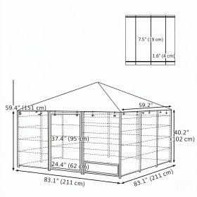 Outdoor Dog Kennel with Canopy, Rotating Bowls, Coffee