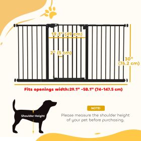 Black Pet Gate with Door 30 Inch Tall Pressure-Mounted Safety Gate for Indoor Stairs Includes 7 8 12" Extensions Dog Barrier