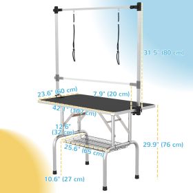 Black Adjustable Dog Grooming Table with 2 Safety Slings And Storage Basket for Pet Grooming